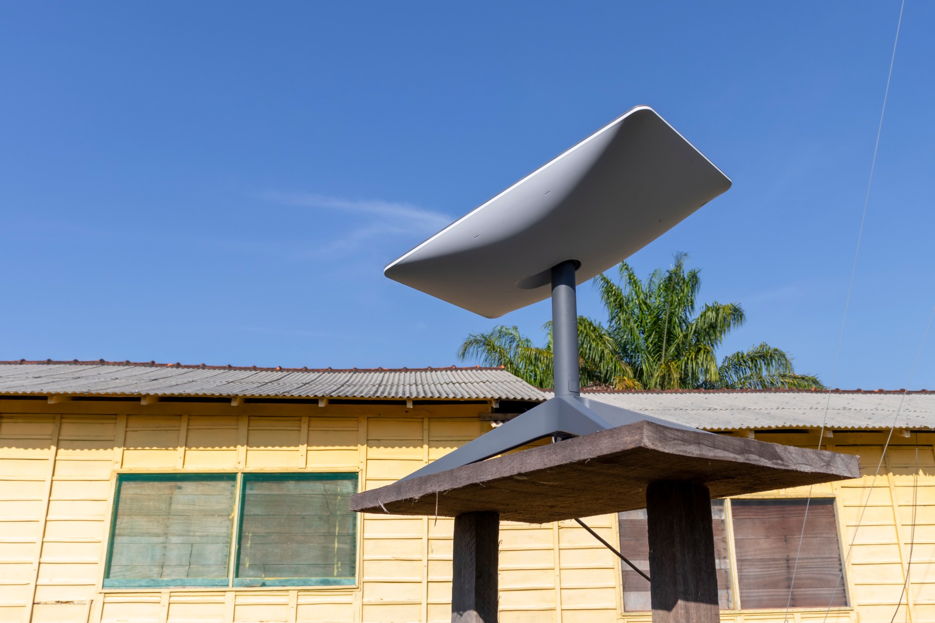 Starlink satellite internet dish in a rural area